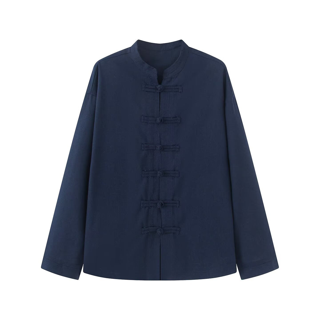 Damen Lockerer Leinen‑Mix Blouson mit Stehkragen und Knotenverschlüssen Nord Taschen