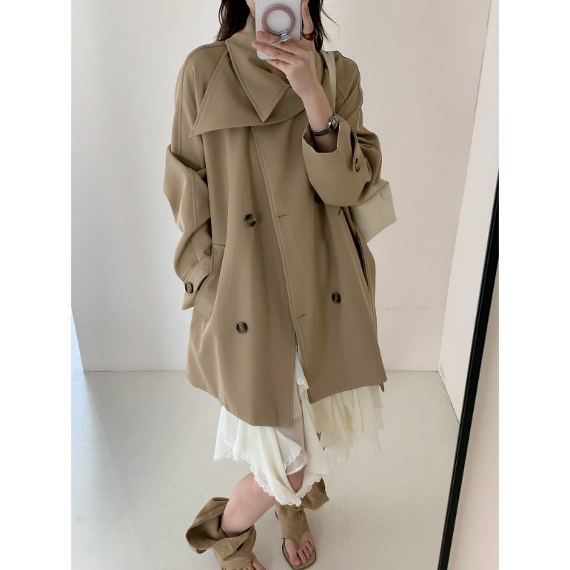 Damen Kurztrench mit extra weitem Revers, Raglanärmeln und Hornknopfdetails Nord Taschen