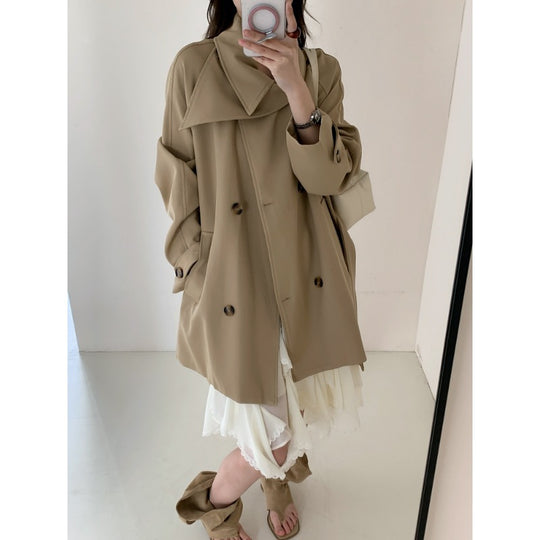 Damen Kurztrench mit extra weitem Revers, Raglanärmeln und Hornknopfdetails Nord Taschen