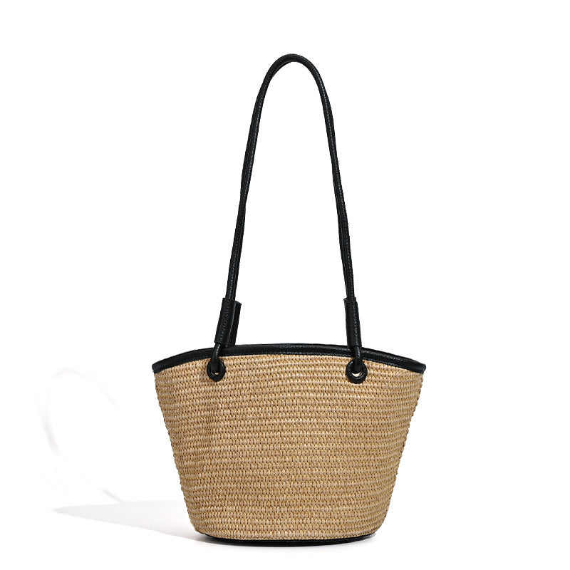 Damen Strohtasche mit luxuriösem Lederbesatz Nord Taschen