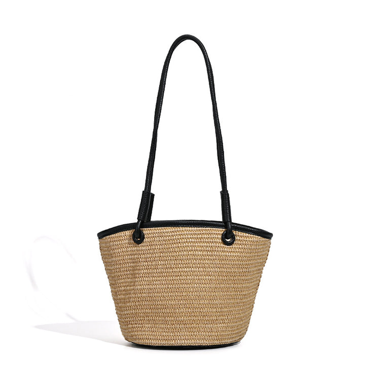 Damen Strohtasche mit luxuriösem Lederbesatz Nord Taschen