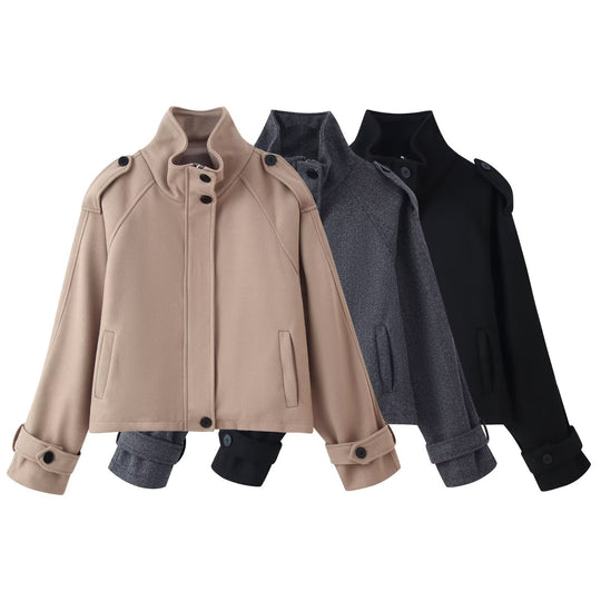 Damen 90+ kurzgeschnitteter Wollmix‑Blouson mit Funnelkragen und Taillierungsdetails Nord Taschen