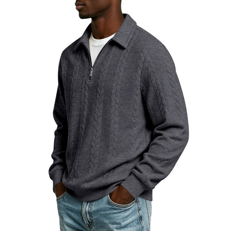 Herren Baumwollmix-Polopullover mit kurzem Frontzip und Zopfmuster Nord Taschen