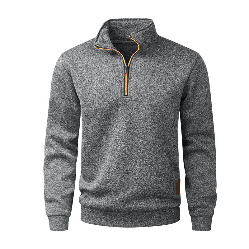 Herren Halber Reißverschluss-Fleecepullover mit Stehkragen, melierter Struktur & elastischen Bündchen Nord Taschen