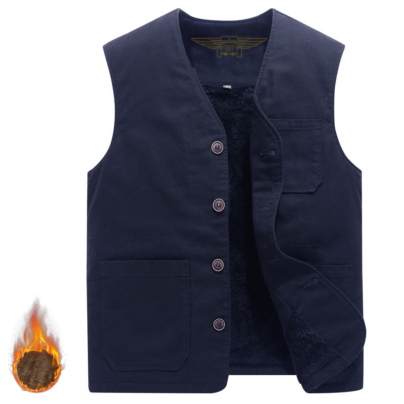 Herren Robuste Thermo-Canvas‑Weste mit wärmendem Teddyfutter und Knopfverschluss Nord Taschen