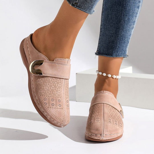 Damen Clogs mit dekorativer Schnalle und atmungsaktiver Oberflächenstruktur