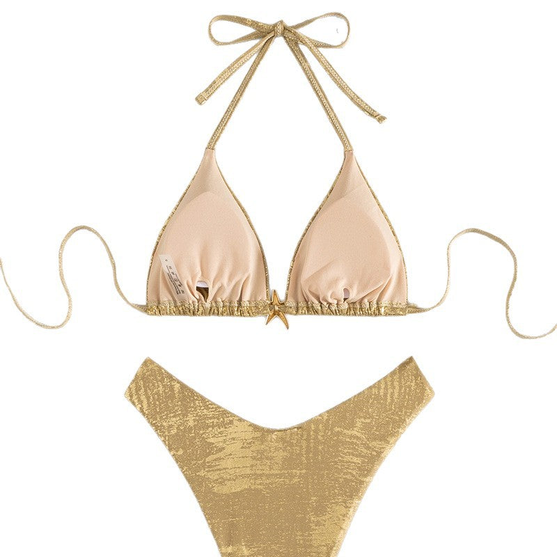 Damen Glänzendes Triangel-Bikini-Set mit verstellbaren Trägern Nord Taschen
