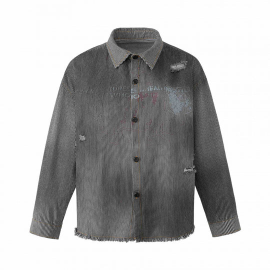 Unisex Kastenförmige Overshirtjacke aus Feincord mit Used‑Effekt, Fransen und Knopfleiste Nord Taschen