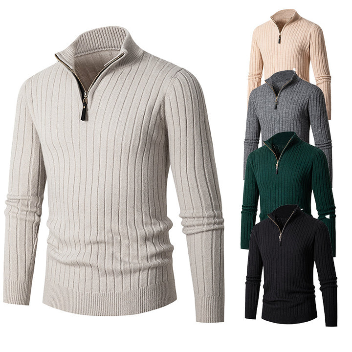 Herren gerippter Troyerpullover mit halbem Reißverschluss und Stehkragen Nord Taschen