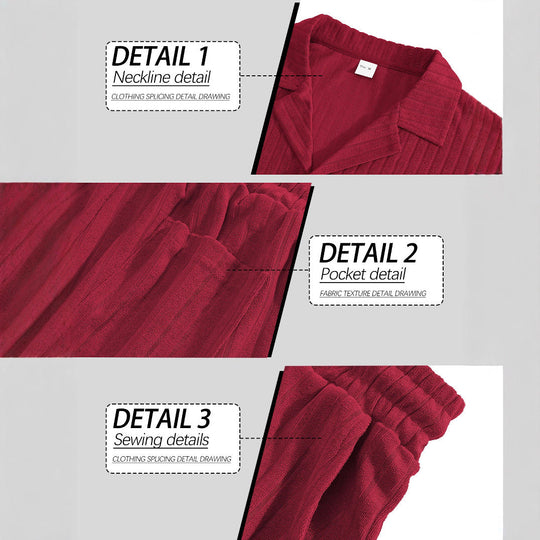Herren nan geripptes Feinstrick-Lounge-Set mit kurzärmligem Revershemd und Kordelshorts