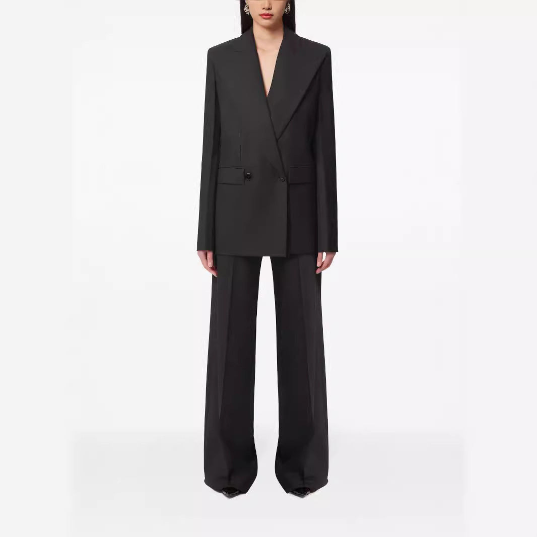 Damen Oversize Nadelstreifen Zweiteiliger Tailoring-Anzug mit weitem High‑Waist‑Hosenbein Nord Taschen