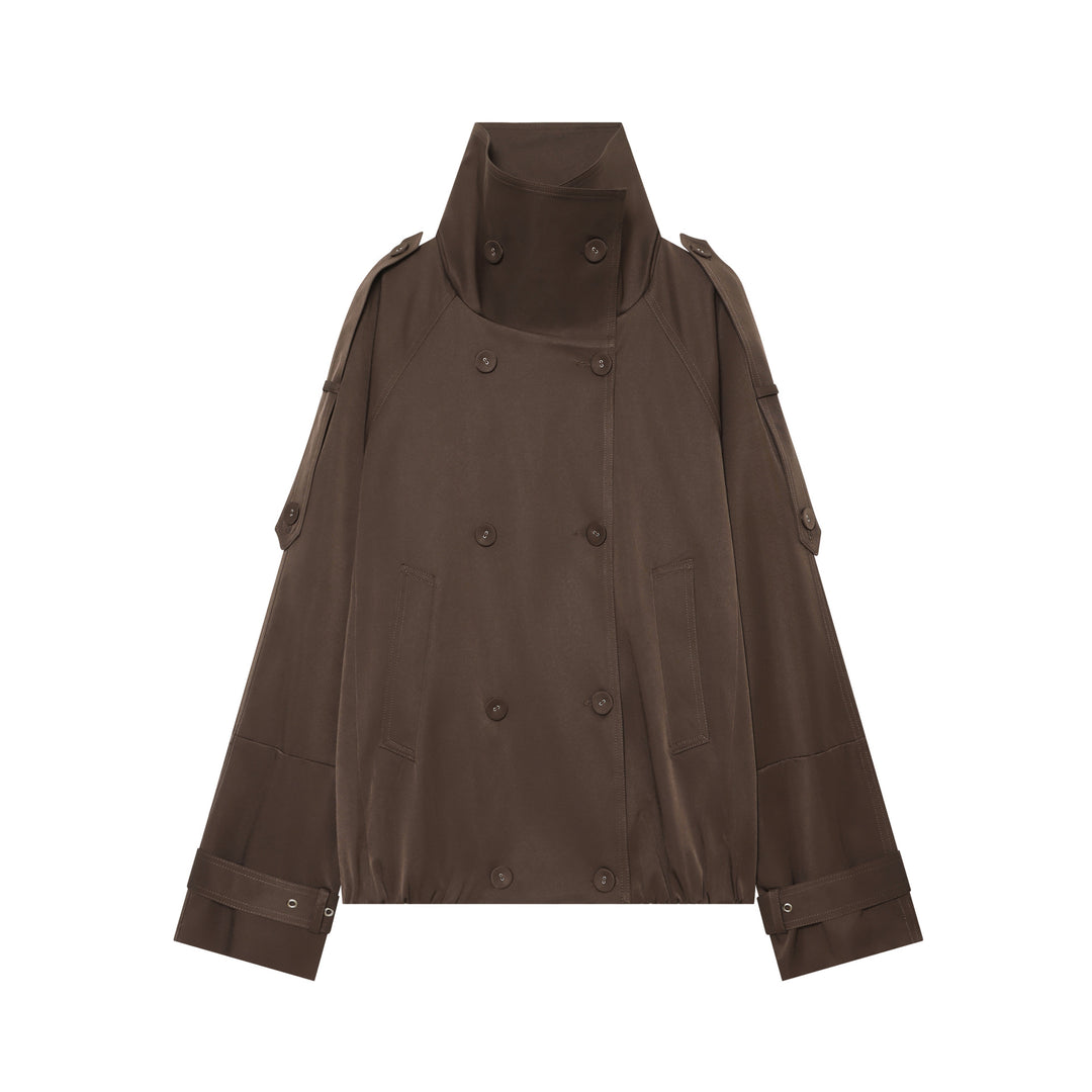 Damen Kurz-Cape-Trench mit hohem Funnelkragen und verstellbaren Ärmelriemen Nord Taschen