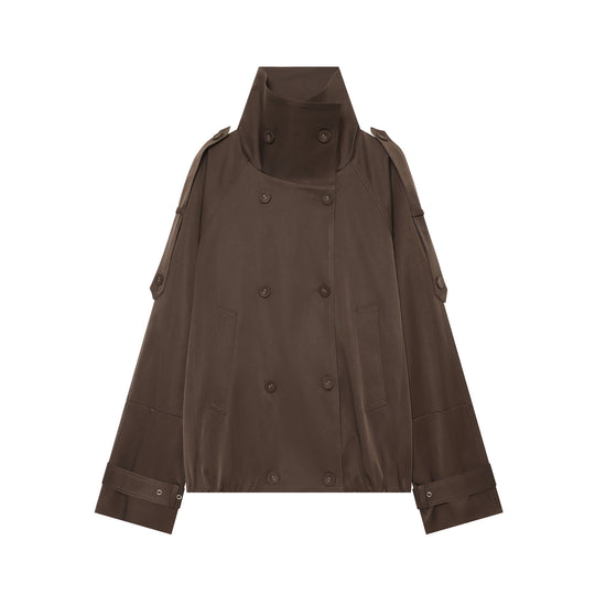 Damen Kurz-Cape-Trench mit hohem Funnelkragen und verstellbaren Ärmelriemen Nord Taschen