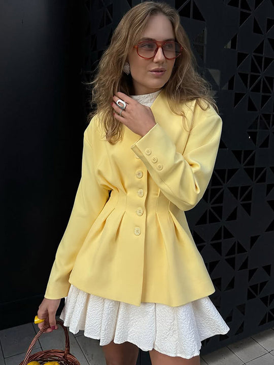 Damen Taillierter Blazer mit Kellerfalten und schwingendem Peplum Nord Taschen