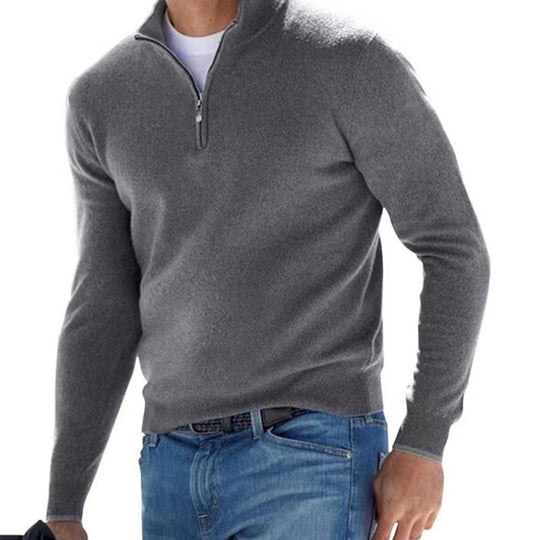 Herren Feiner Strickpullover mit kurzem Reißverschluss und Troyerkragen Nord Taschen