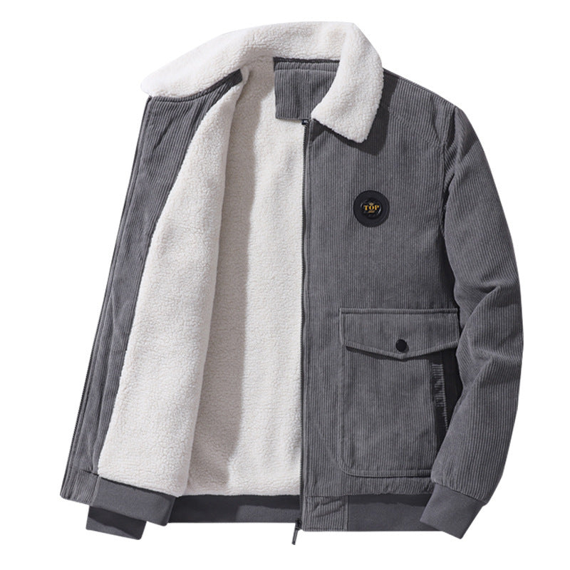Herren  Cordjacke im Bomberstil mit Teddykragen, aufgesetzten Klappentaschen und geripptem Saum Nord Taschen