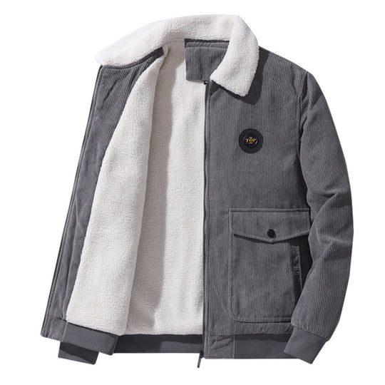 Herren  Cordjacke im Bomberstil mit Teddykragen, aufgesetzten Klappentaschen und geripptem Saum Nord Taschen