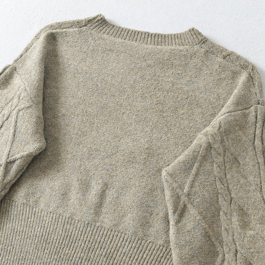 Damen Kurzer Zopfmuster-Strickpullover mit tailliertem Rippbündchen Nord Taschen