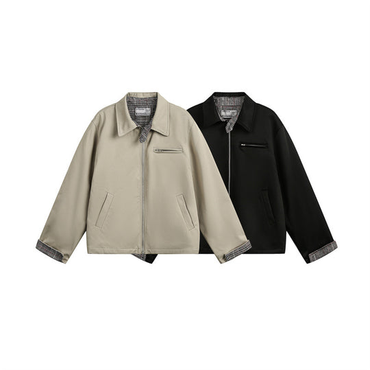 Unisex Kurz geschnittene Boxy-Blousonjacke mit karierter Innenfütterung und Brustzippertasche Nord Taschen