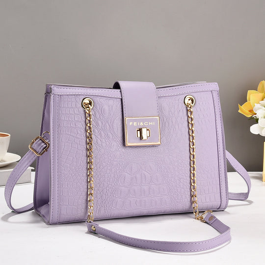 Damen elegante Handtasche mit Krokodilprägung und goldenen Beschlägen Nord Taschen