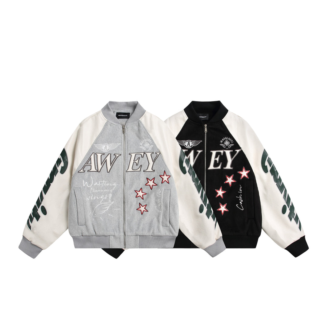 Unisex Varsity-Bomberjacke im Materialmix mit Stick- und Applikationsdetails Nord Taschen