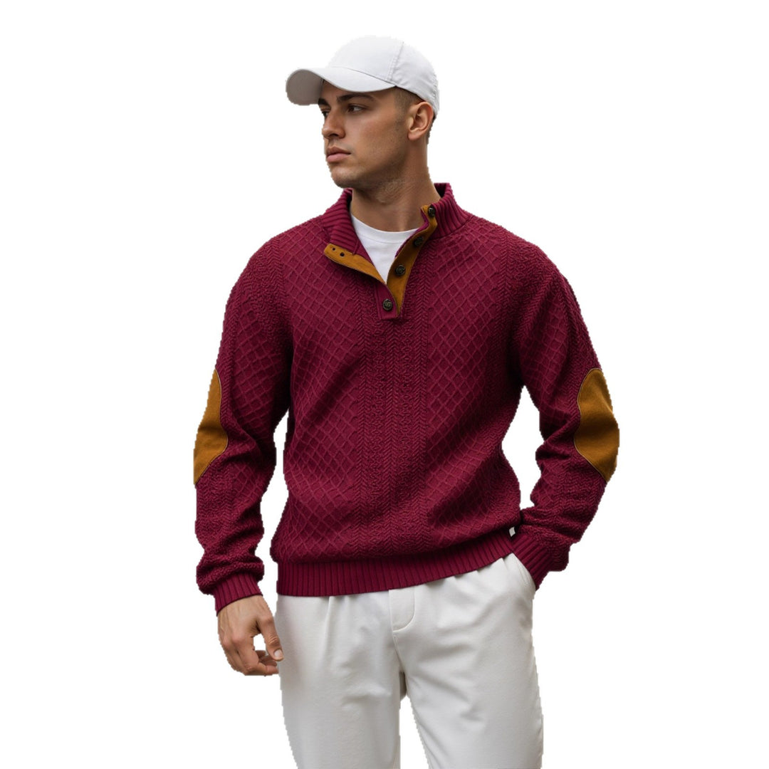 Herren Troyer-Pullover mit Stehkragen, strukturierter Strickoptik und Kontrast-Ellbogenpatches Nord Taschen