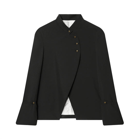 Damen Asymmetrische Blusenjacke mit Stehkragen und ausgestellten Manschetten Nord Taschen