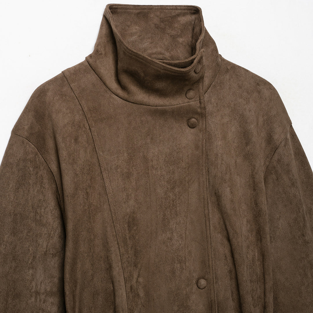 Damen Kurze Velours‑Optik Jacke mit hohem Funnelkragen, Druckknopfleiste und Bindegürtel Nord Taschen