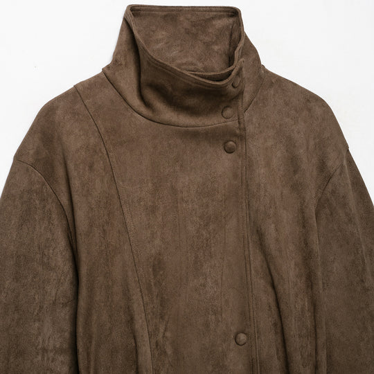 Damen Kurze Velours‑Optik Jacke mit hohem Funnelkragen, Druckknopfleiste und Bindegürtel Nord Taschen