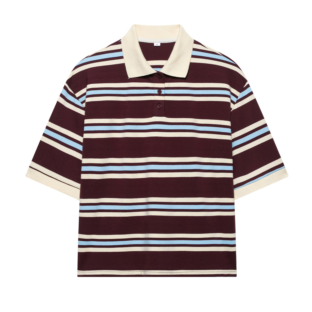 Damen Lässiges Langarm-Poloshirt mit Streifenmuster und Rippbündchen Nord Taschen