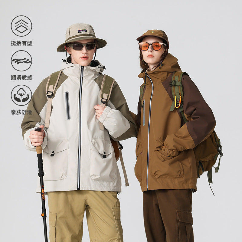 Herren zweilagige technische Regenjacke mit verstellbarer Kapuze und verschweißten Nähten Nord Taschen