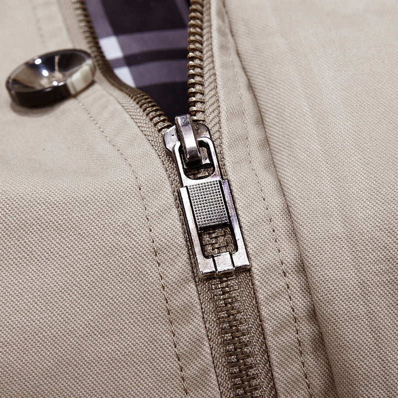 Herren mittellanger Kapuzenparka mit kariertem Innenfutter und verdeckter Zip‑Knopfleiste Nord Taschen