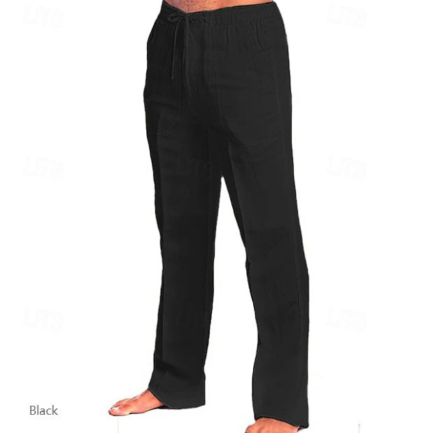 Herren leichte Freizeit-Hose im Leinenlook mit Tunnelzugbund, geradem Bein und atmungsaktivem Material Nord Taschen