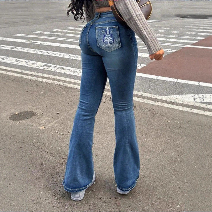 Damen Hochtaillierte Bootcut-Jeans mit formendem Bund und leichtem Schlag Nord Taschen
