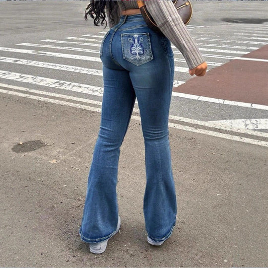Damen Hochtaillierte Bootcut-Jeans mit formendem Bund und leichtem Schlag Nord Taschen