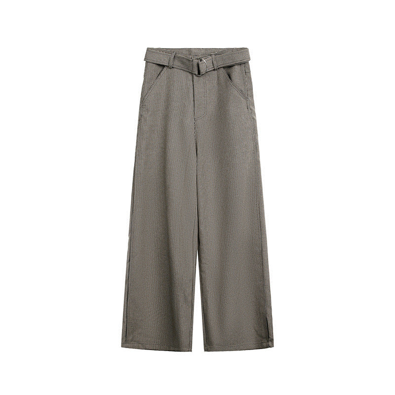 Damen Weite High‑Waist Culotte‑Hose mit Bindegürtel und Glencheck‑Muster Nord Taschen