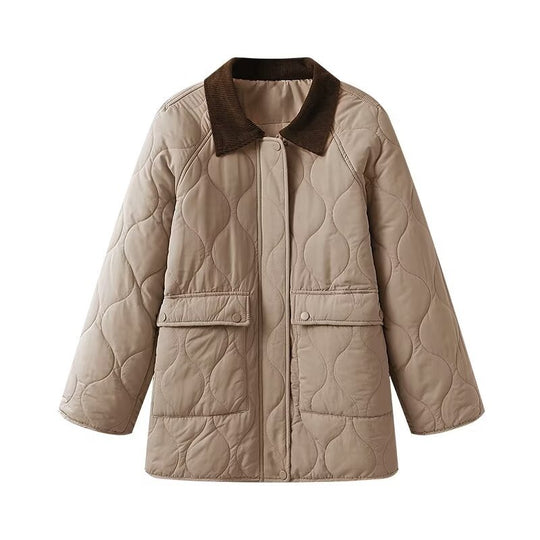 Damen Steppjacke mit Cordkragen, Oversize‑Boxy‑Schnitt und Druckknopffront Nord Taschen
