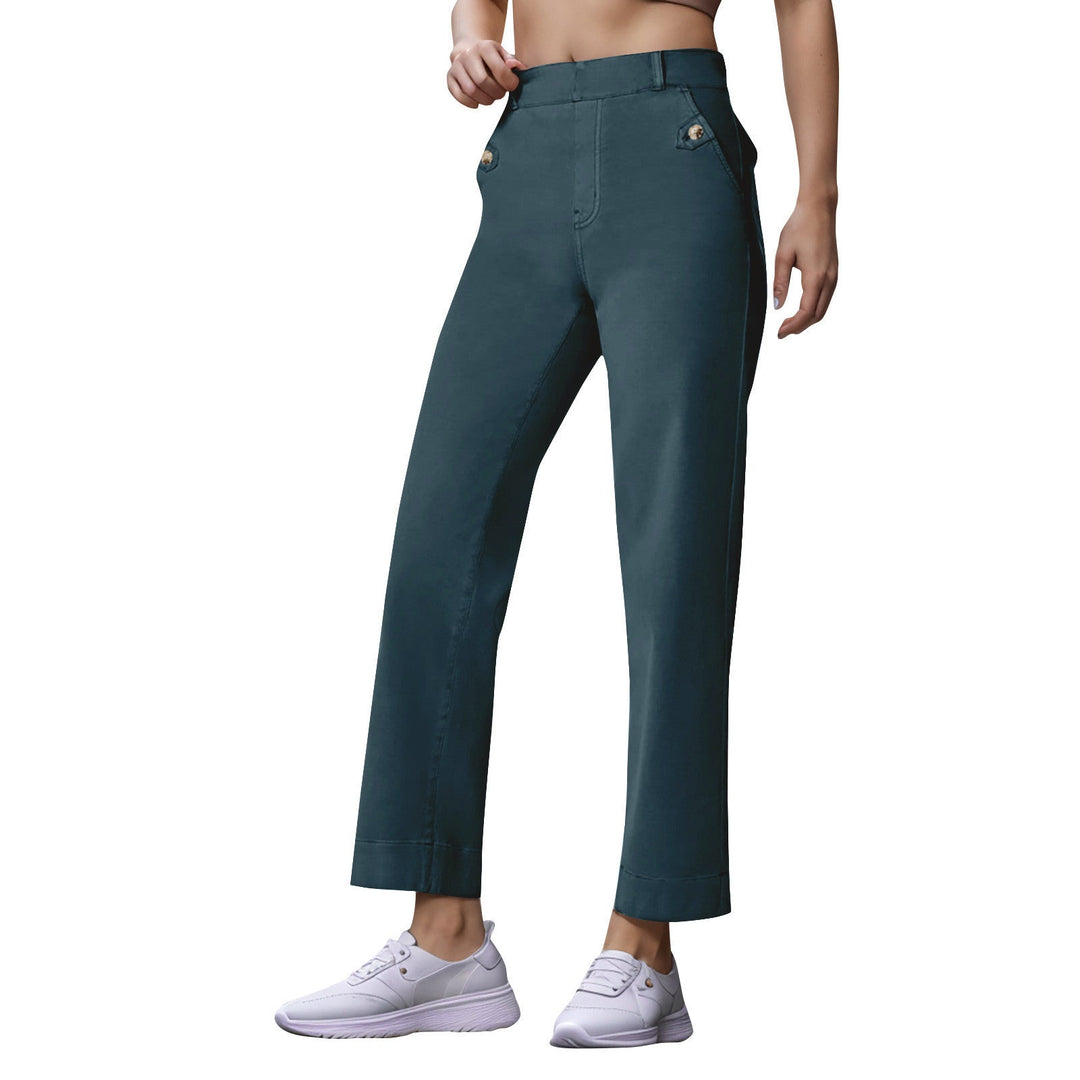 Damen Weite High-Waist Hose mit modischen Knopfdetails