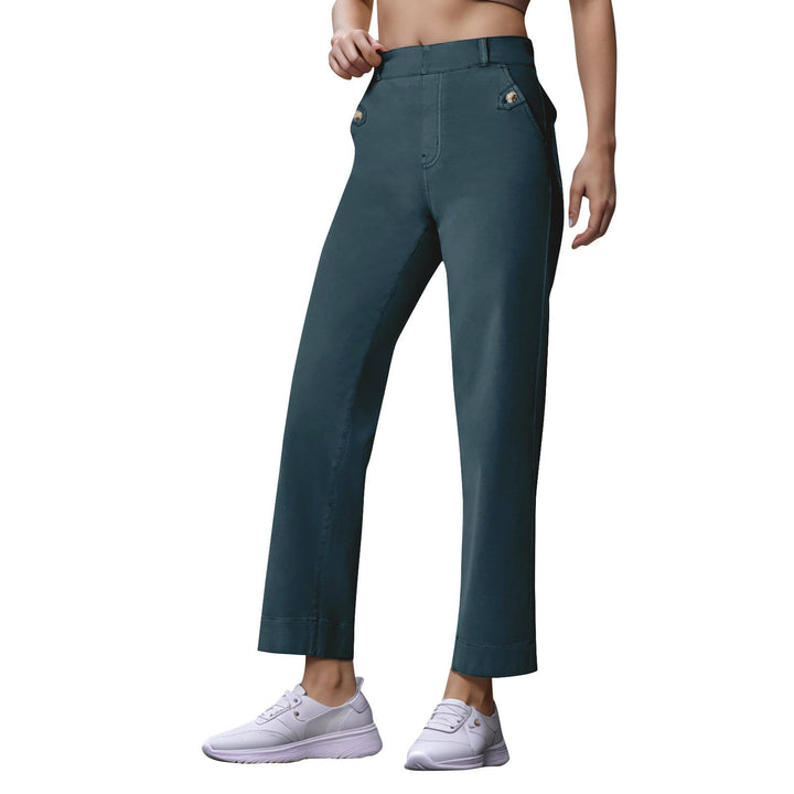 Damen Weite High-Waist Hose mit modischen Knopfdetails