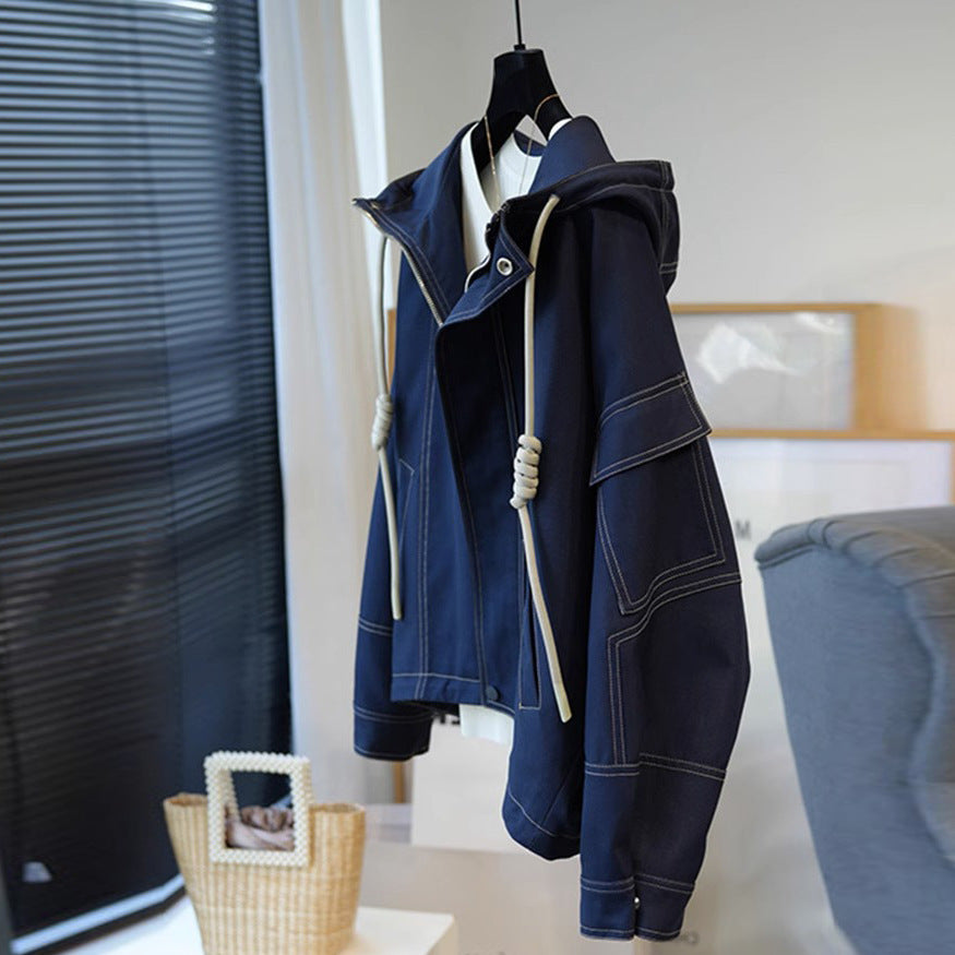 Damen Oversize-Utility-Jacke mit Kapuze, Kordelzug und aufgesetzten Taschen Nord Taschen