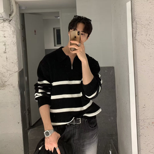 Herren Modischer Kurzarm Pullover mit Streifen Nord Taschen