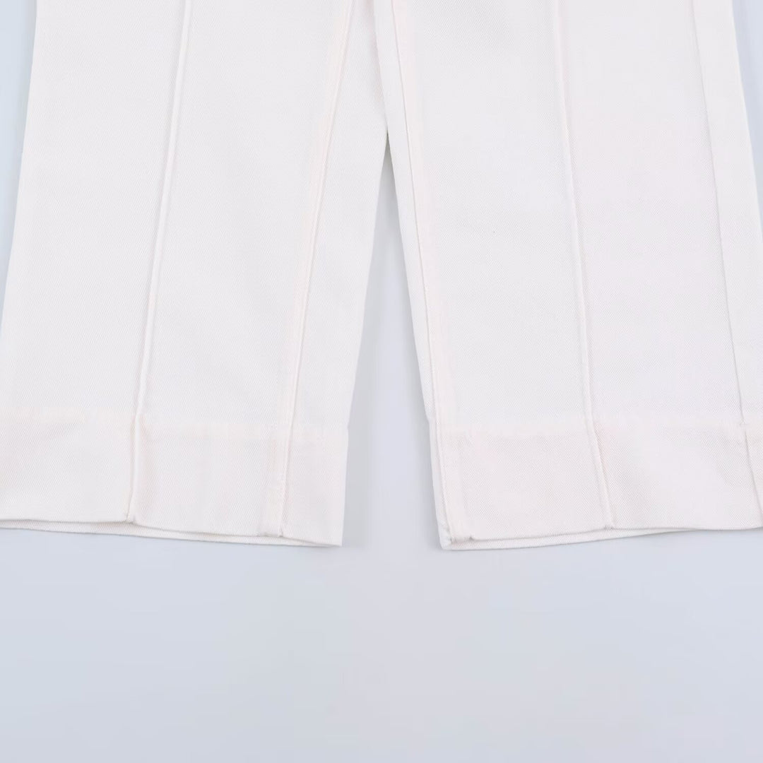 Damen weite Jeanshose mit hoher Taille, Bügelfalte und aufgesetzten Taschen Nord Taschen