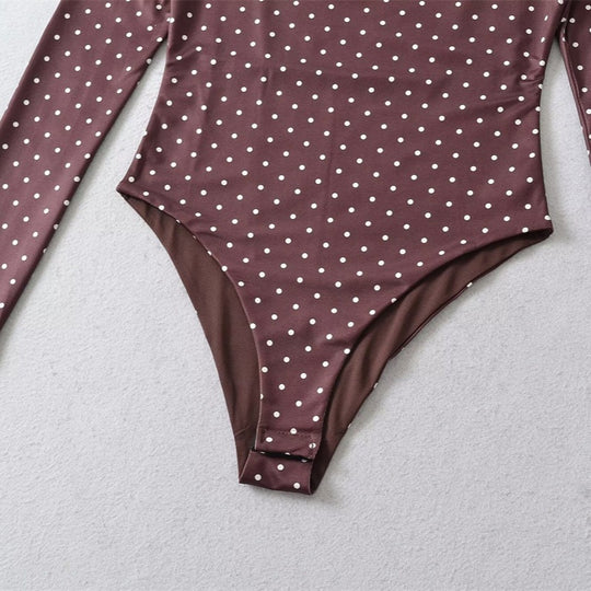 Damen Langärmeliger Body mit quadratischem Ausschnitt und Pünktchenprint Nord Taschen