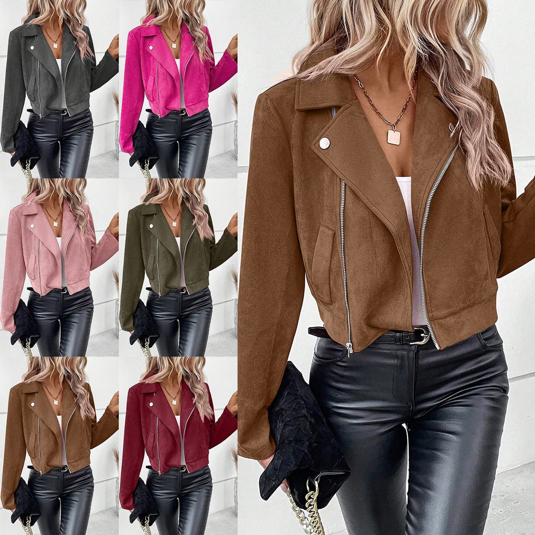 Damen Stylische Bikerjacke aus Kunstleder mit asymmetrischem Reißverschluss