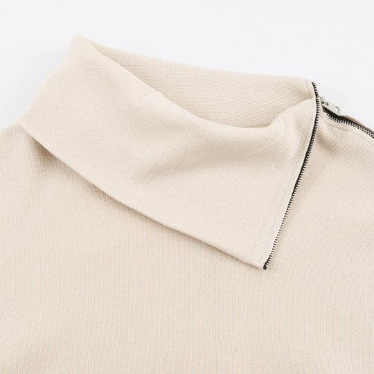 Damen Asymmetrischer Feinstrick-Pullover mit Schalkragen, Schulterreißverschluss und Zipper-Ärmel Nord Taschen