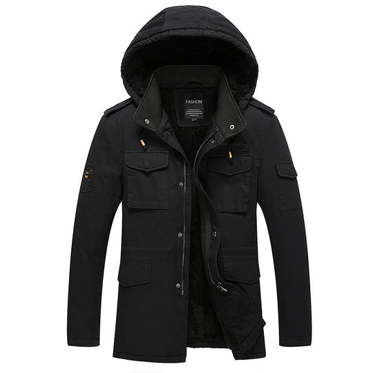 Herren Canvas-Fieldparka mit warmem Teddyfleece-Innenfutter, Kapuze und Mehrfach-Taschen Nord Taschen
