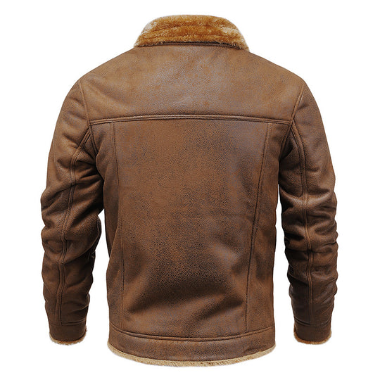 Herren Fliegerjacke aus Kunstleder mit Teddyfell-Futter und Aufnäher Nord Taschen