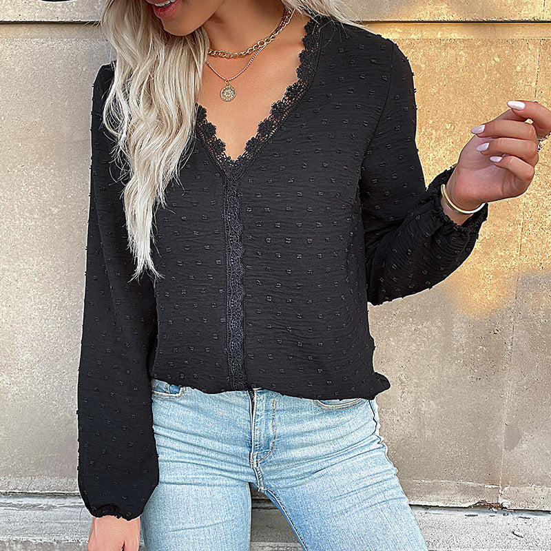 Damen Elegante Bluse mit Rüschendetails und Spitzenakzent Nord Taschen