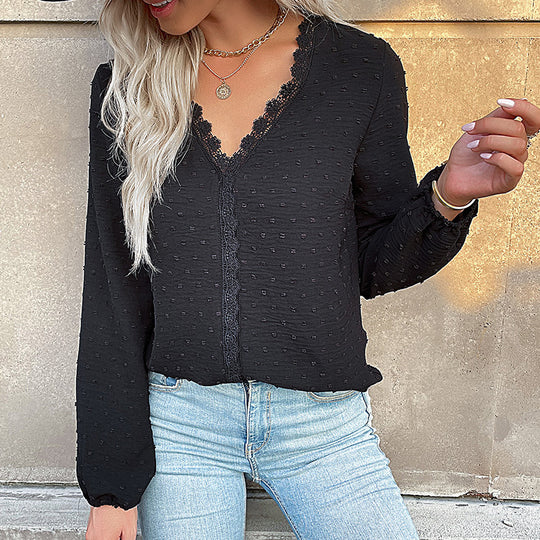 Damen Elegante Bluse mit Rüschendetails und Spitzenakzent Nord Taschen