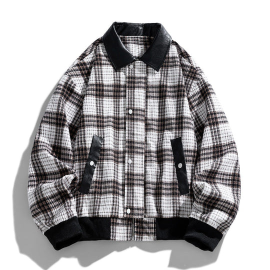 Herren Kariertes Overshirt-Blouson mit kontrastierendem Kunstlederkragen und Rippbündchen Nord Taschen
